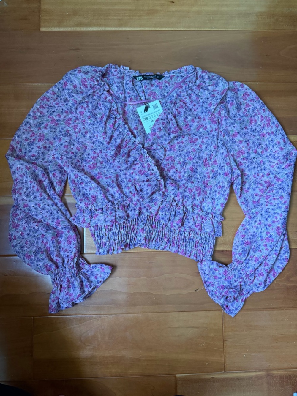 Zara Pink Floral Ruffled Smocked Crop Top - XS